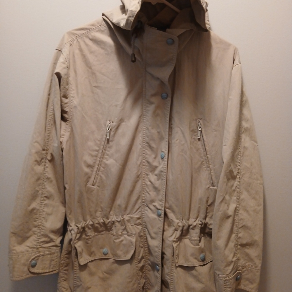 LL Bean Utility Hooded Jacket Womens M Reg  Cotton Zipped Pockets Outdoor